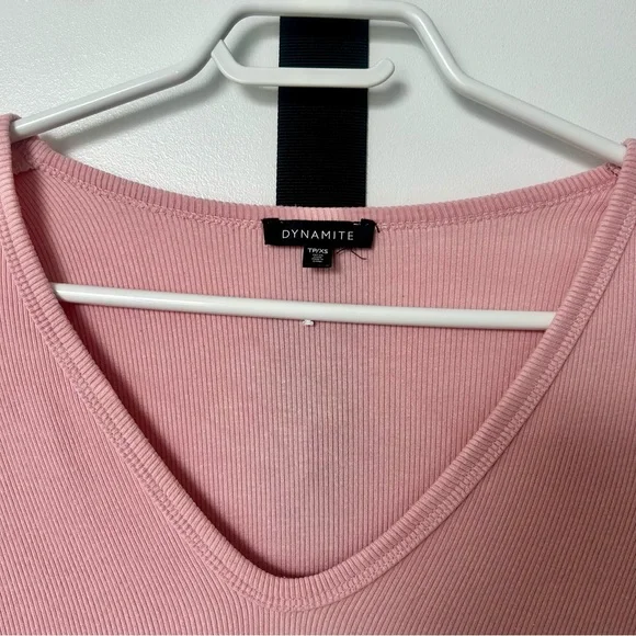 Baby Pink Dynamite Ribbed V-Neck - Picture 2 of 4